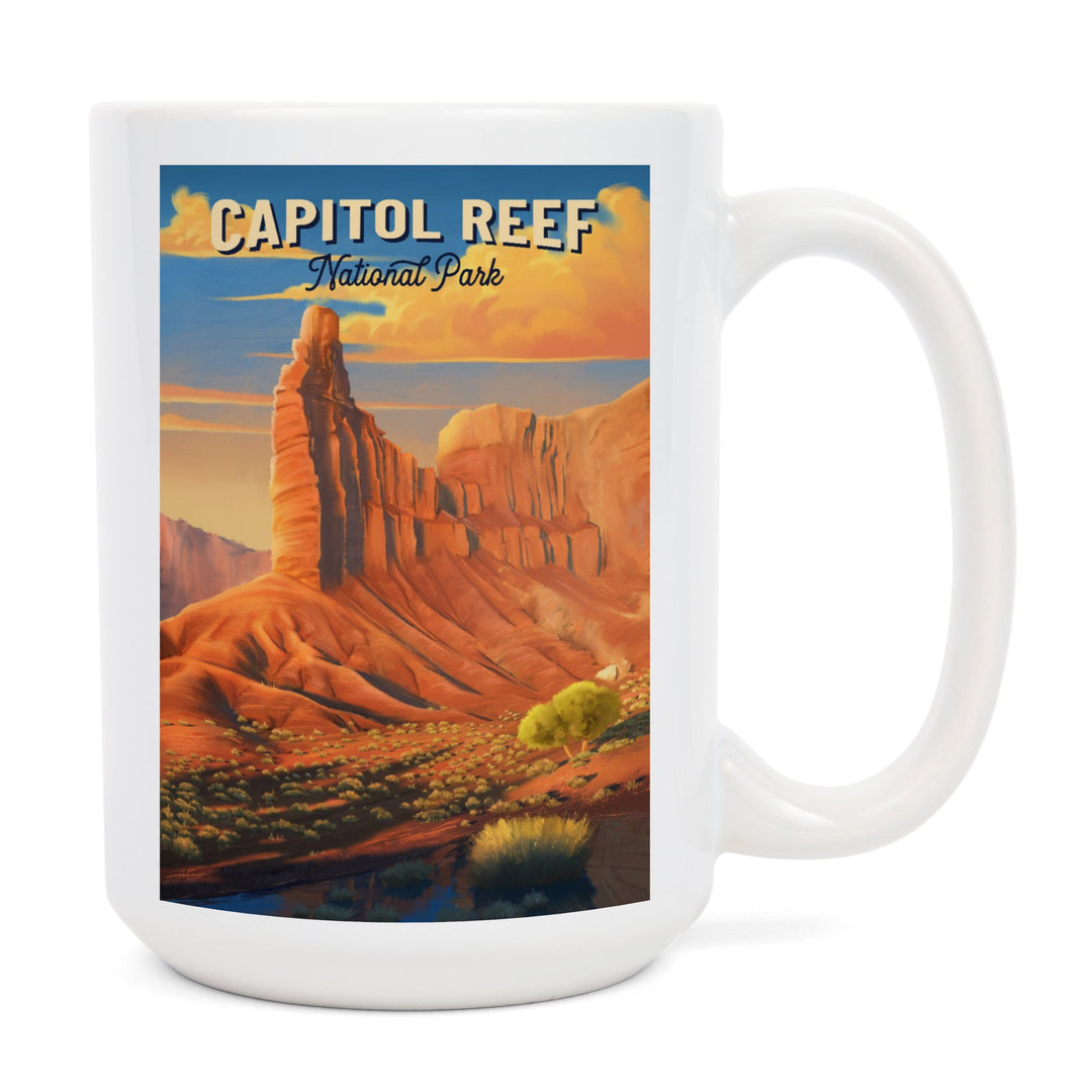 Capitol Reef National Park, Utah, Oil Painting, Lantern Press Artwork, Ceramic Mug Mugs Lantern Press 