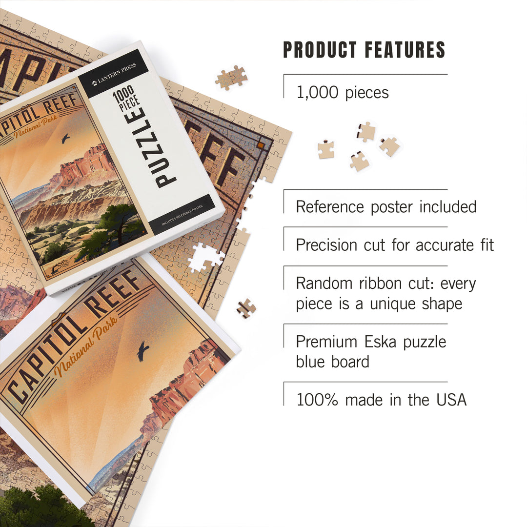 Capitol Reef National Park, Utah, Water Pocket Fold, Lithograph National Park Series, Jigsaw Puzzle Puzzle Lantern Press 