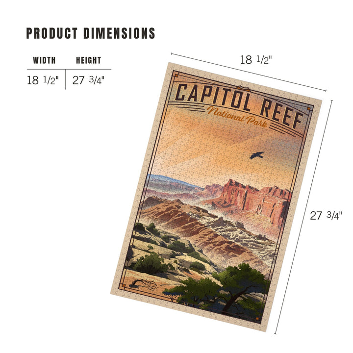Capitol Reef National Park, Utah, Water Pocket Fold, Lithograph National Park Series, Jigsaw Puzzle Puzzle Lantern Press 