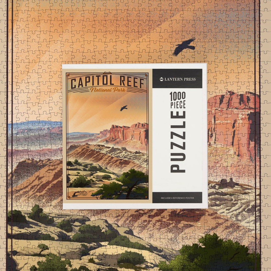 Capitol Reef National Park, Utah, Water Pocket Fold, Lithograph National Park Series, Jigsaw Puzzle Puzzle Lantern Press 