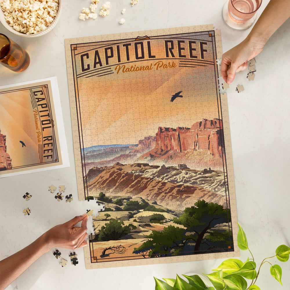 Capitol Reef National Park, Utah, Water Pocket Fold, Lithograph National Park Series, Jigsaw Puzzle Puzzle Lantern Press 