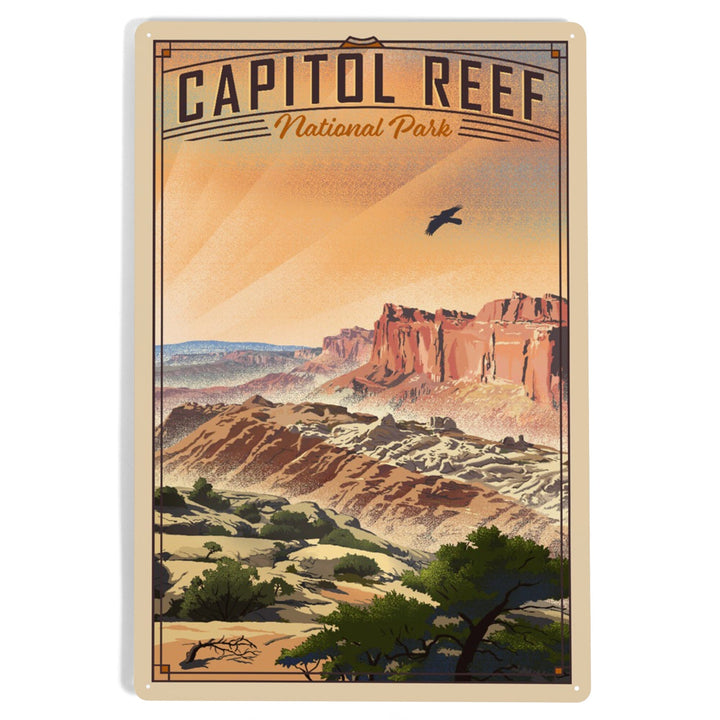 Capitol Reef National Park, Utah, Water Pocket Fold, Lithograph National Park Series, Metal Signs Metal Lantern Press 