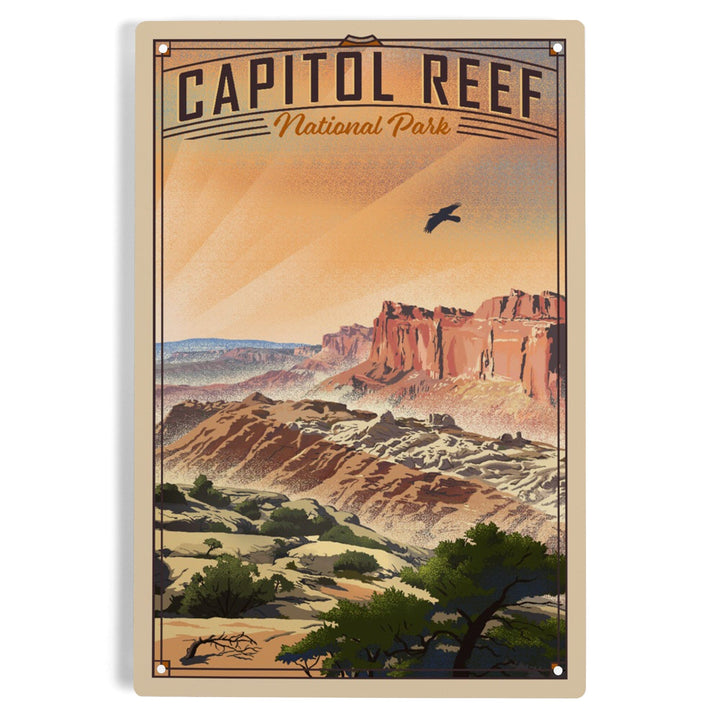 Capitol Reef National Park, Utah, Water Pocket Fold, Lithograph National Park Series, Metal Signs Metal Lantern Press 