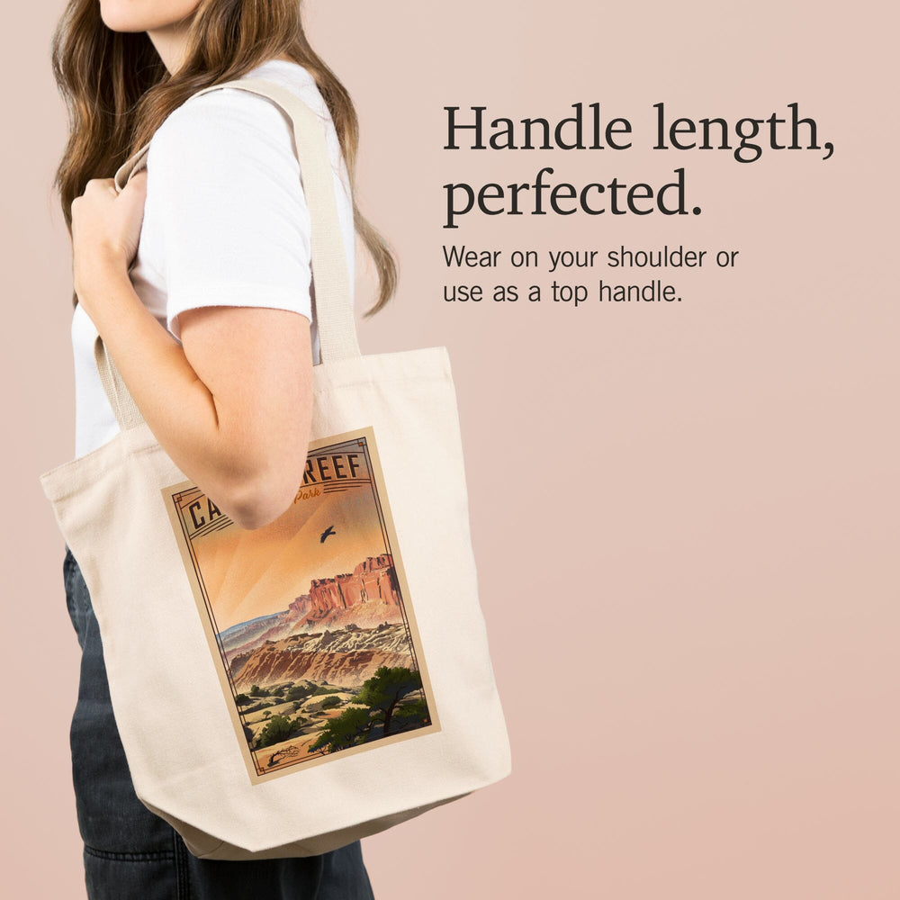 Capitol Reef National Park, Utah, Water Pocket Fold, Lithograph National Park Series, Tote Bag Totes Lantern Press 