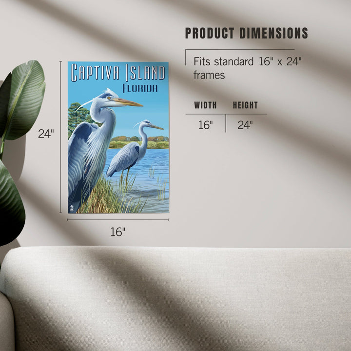 Captiva Island, Florida, Blue Herons in grass, Art & Giclee Prints Art Lantern Press 