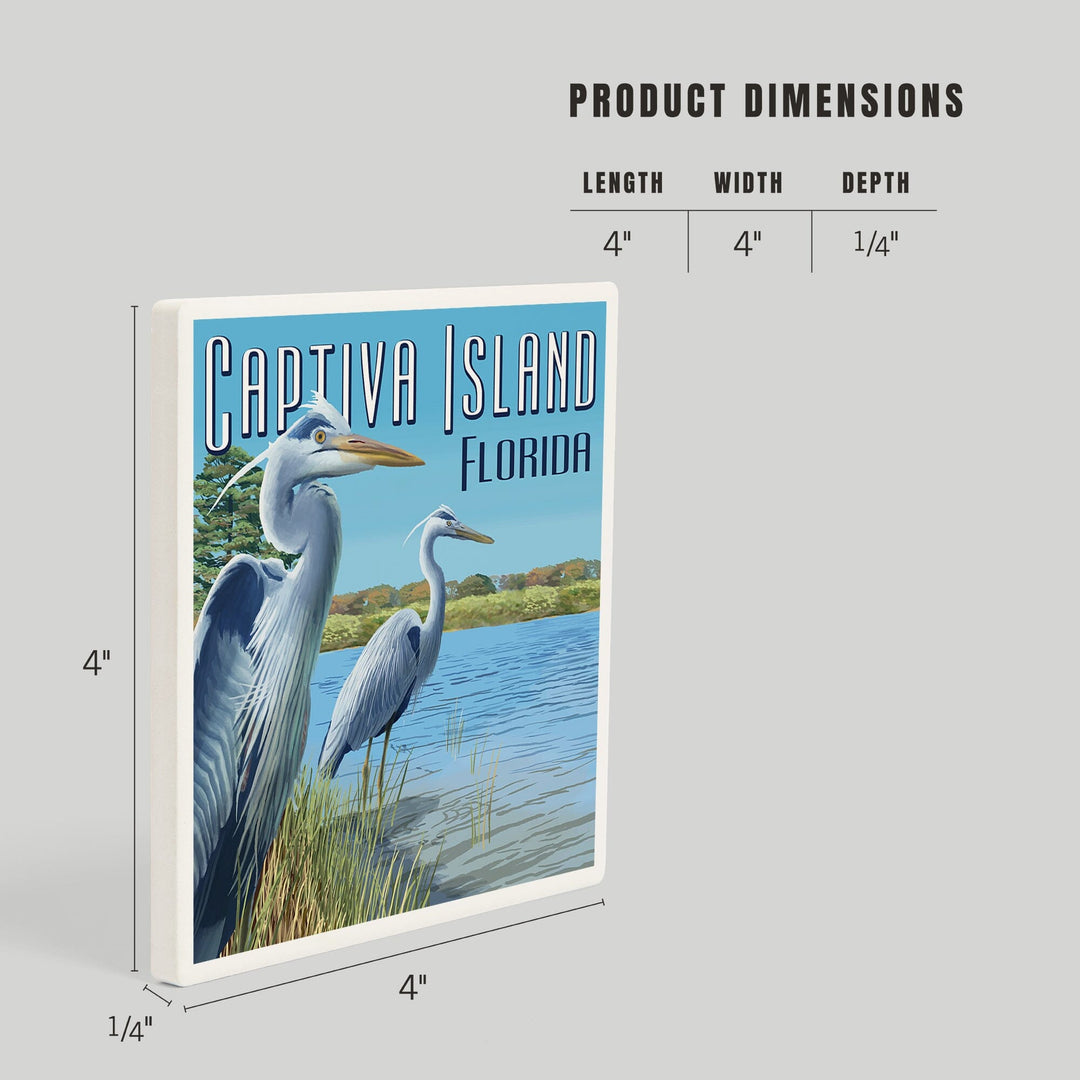Captiva Island, Florida, Blue Herons in grass, Coasters Coasters Lantern Press 