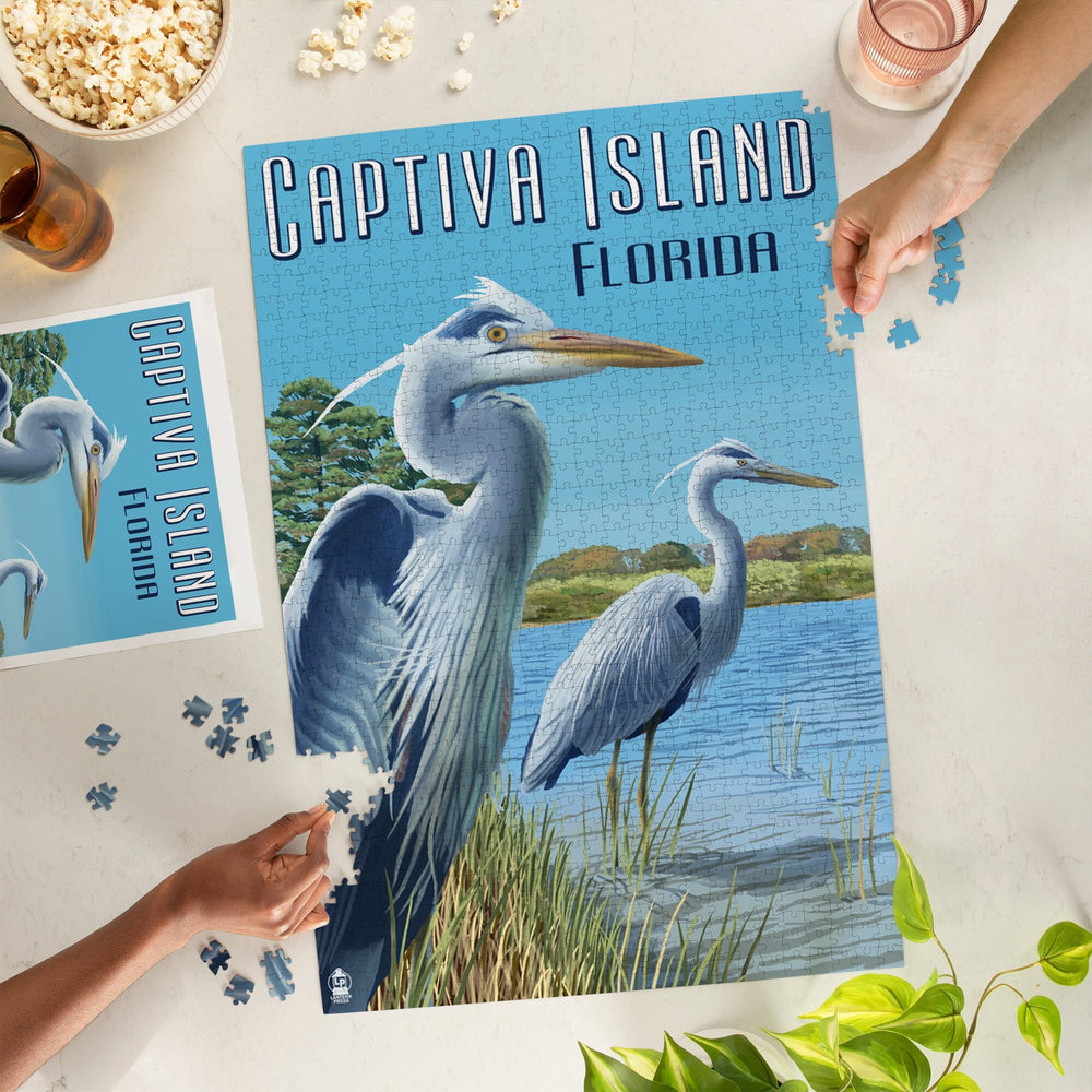 Captiva Island, Florida, Blue Herons in grass, Jigsaw Puzzle Puzzle Lantern Press 