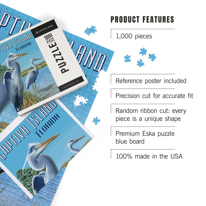 Captiva Island, Florida, Blue Herons in grass, Jigsaw Puzzle Puzzle Lantern Press 
