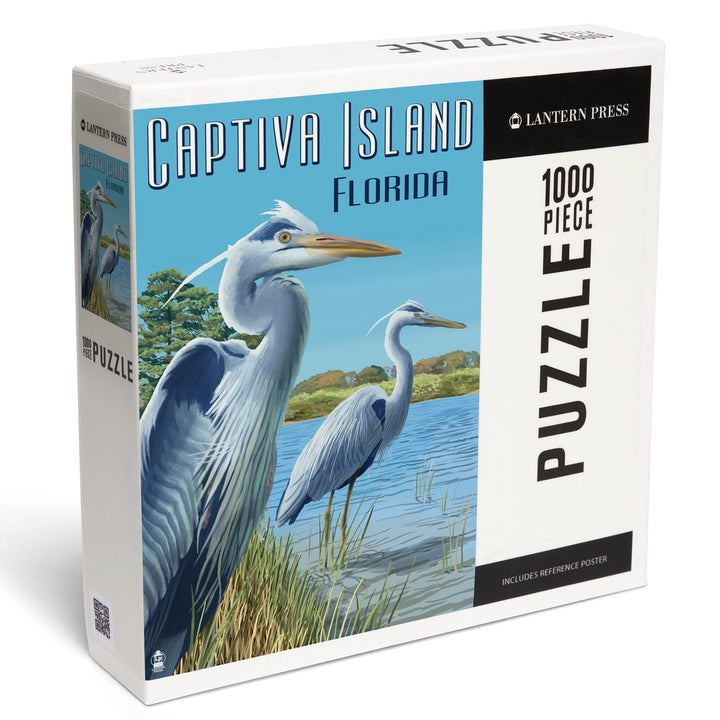 Captiva Island, Florida, Blue Herons in grass, Jigsaw Puzzle Puzzle Lantern Press 
