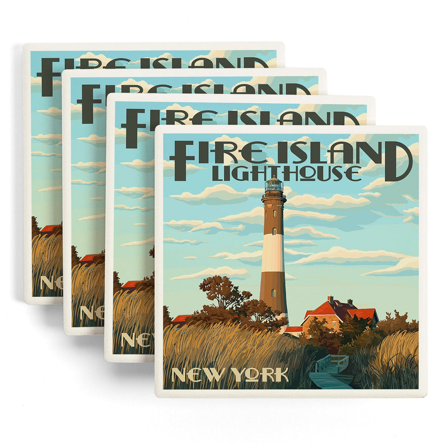 Captree Island, New York, Fire Island Lighthouses, Lantern Press Artwork, Coaster Set - Lantern Press