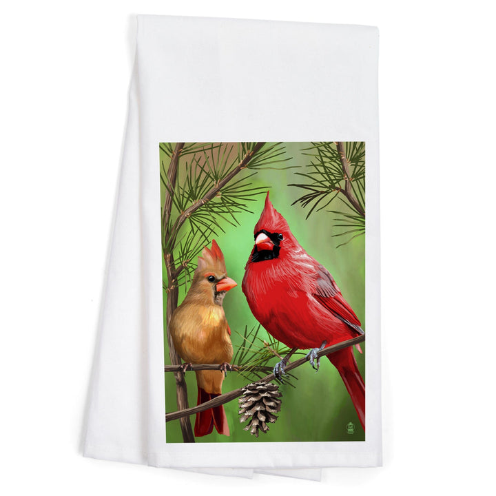 Cardinals in Summer, Organic Cotton Kitchen Tea Towels - Lantern Press