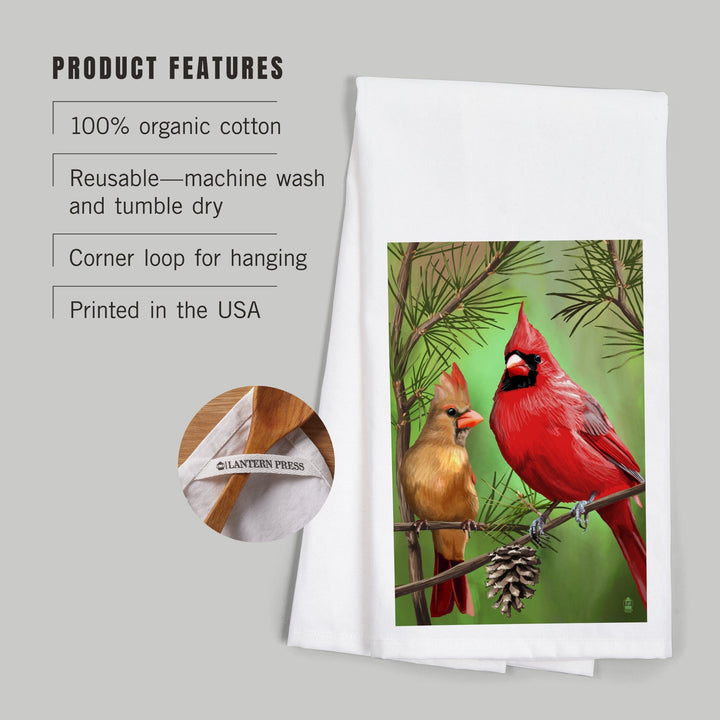 Cardinals in Summer, Organic Cotton Kitchen Tea Towels - Lantern Press