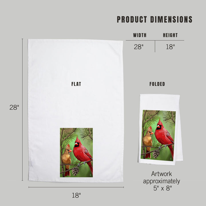 Cardinals in Summer, Organic Cotton Kitchen Tea Towels - Lantern Press