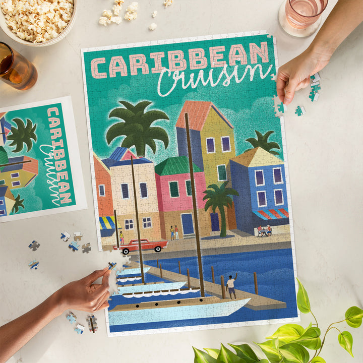 Caribbean Cruisin, Waterside Dock, Lithograph, Jigsaw Puzzle Puzzle Lantern Press 