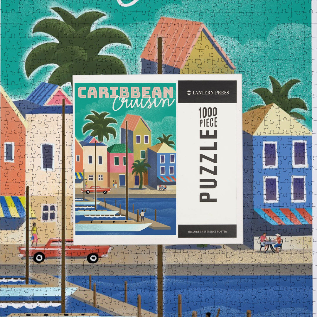 Caribbean Cruisin, Waterside Dock, Lithograph, Jigsaw Puzzle Puzzle Lantern Press 