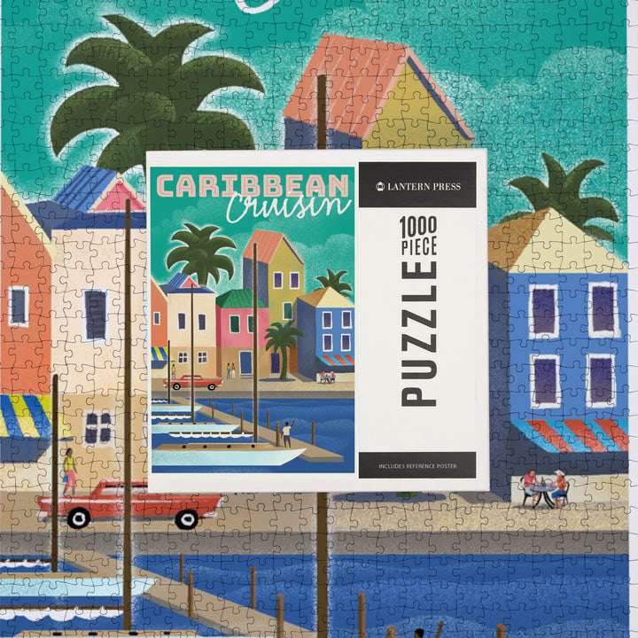 Caribbean Cruisin, Waterside Dock, Lithograph, Jigsaw Puzzle Puzzle Lantern Press 