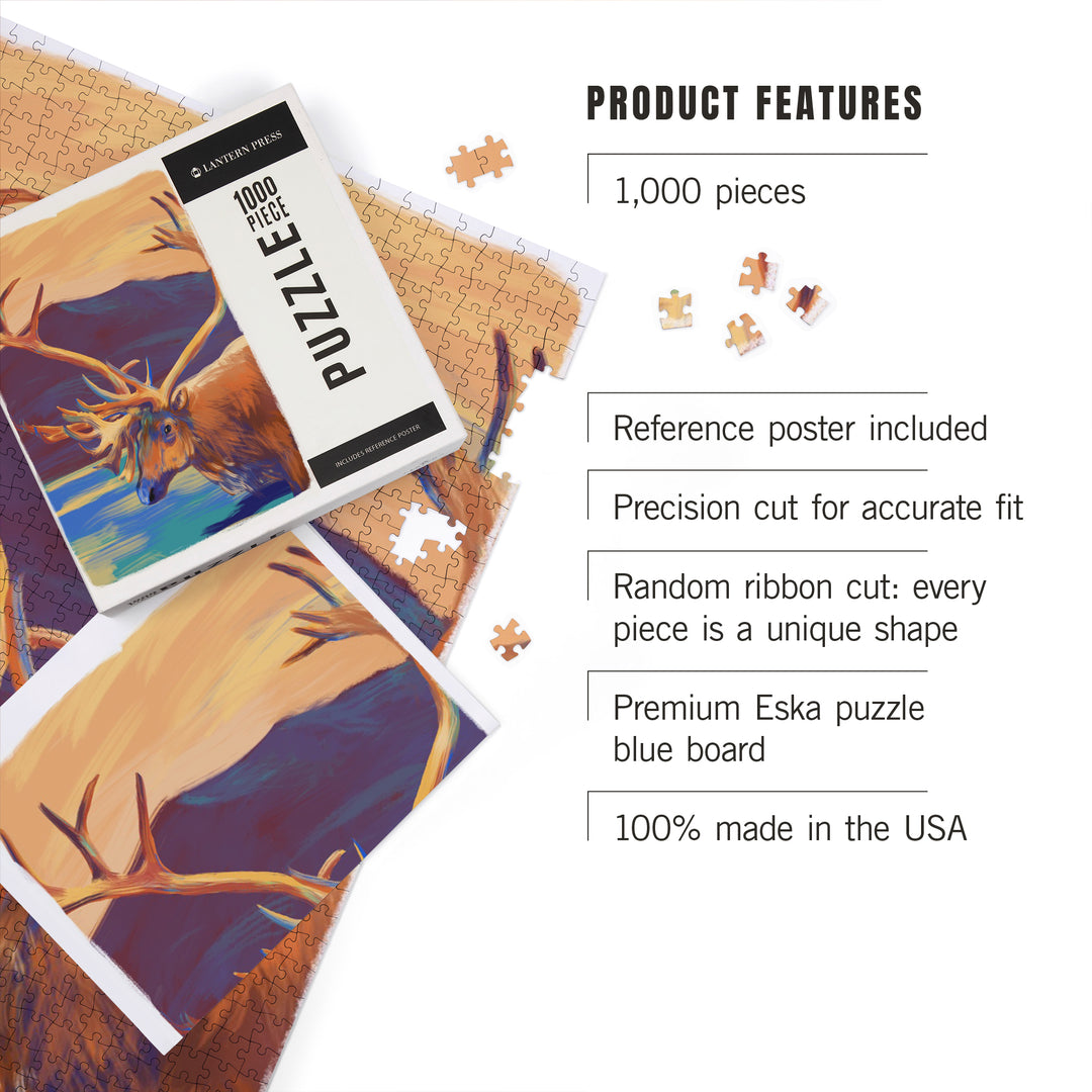 Caribou, Vivid, Jigsaw Puzzle Puzzle Lantern Press 