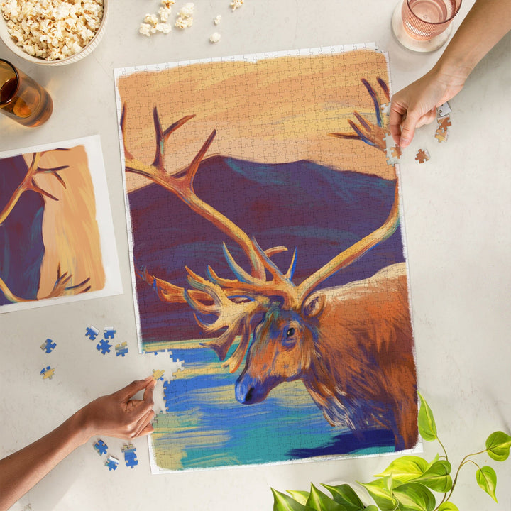 Caribou, Vivid, Jigsaw Puzzle Puzzle Lantern Press 