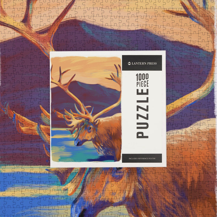 Caribou, Vivid, Jigsaw Puzzle Puzzle Lantern Press 