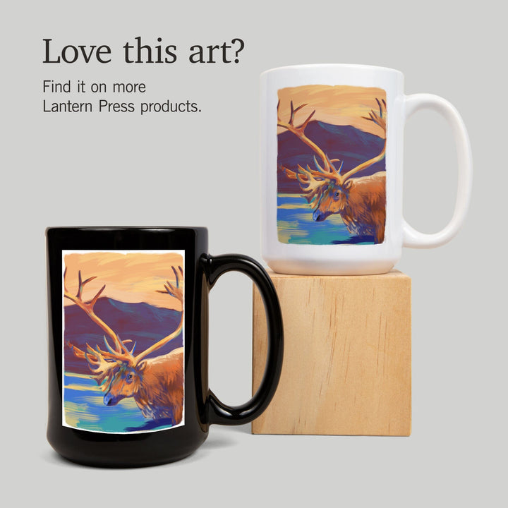 Caribou, Vivid, Lantern Press Artwork, Ceramic Mug Mugs Lantern Press 