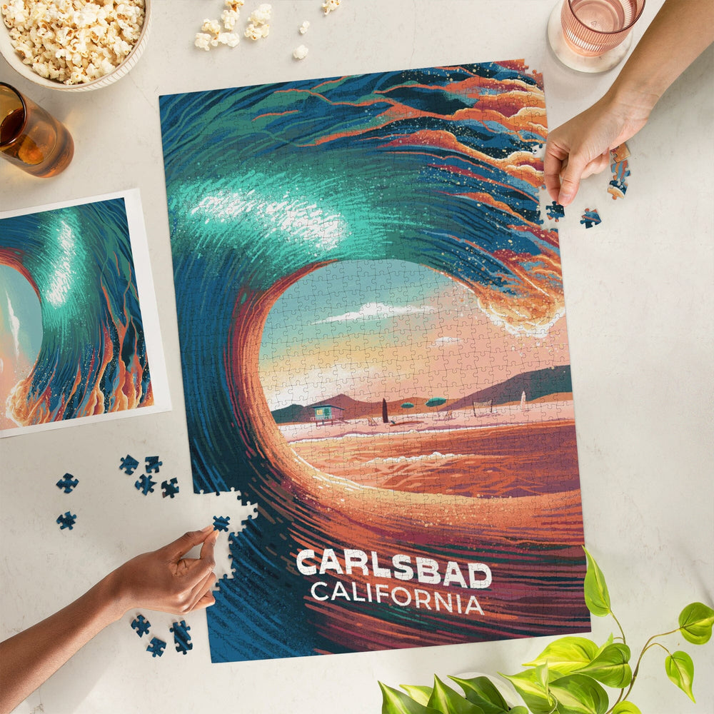 Carlsbad, California, Coastal Series, Epic Wave, Jigsaw Puzzle Puzzle Lantern Press 