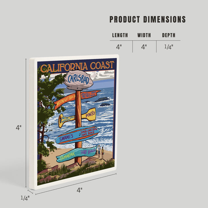 Carlsbad, California, Destinations Sign, Coasters Coasters Lantern Press 