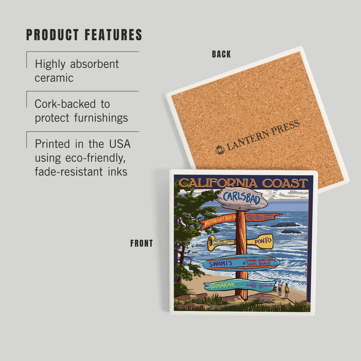 Carlsbad, California, Destinations Sign, Coasters Coasters Lantern Press 
