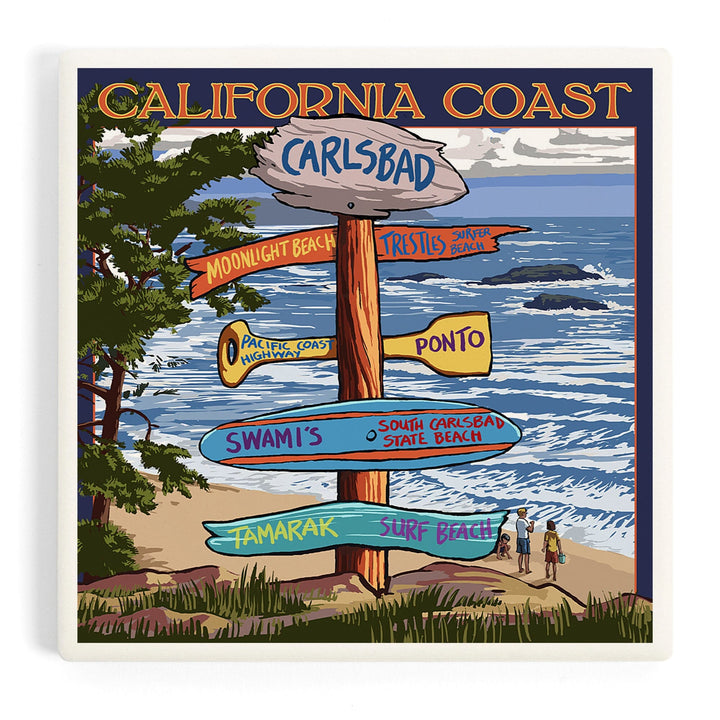 Carlsbad, California, Destinations Sign, Coasters Coasters Lantern Press 