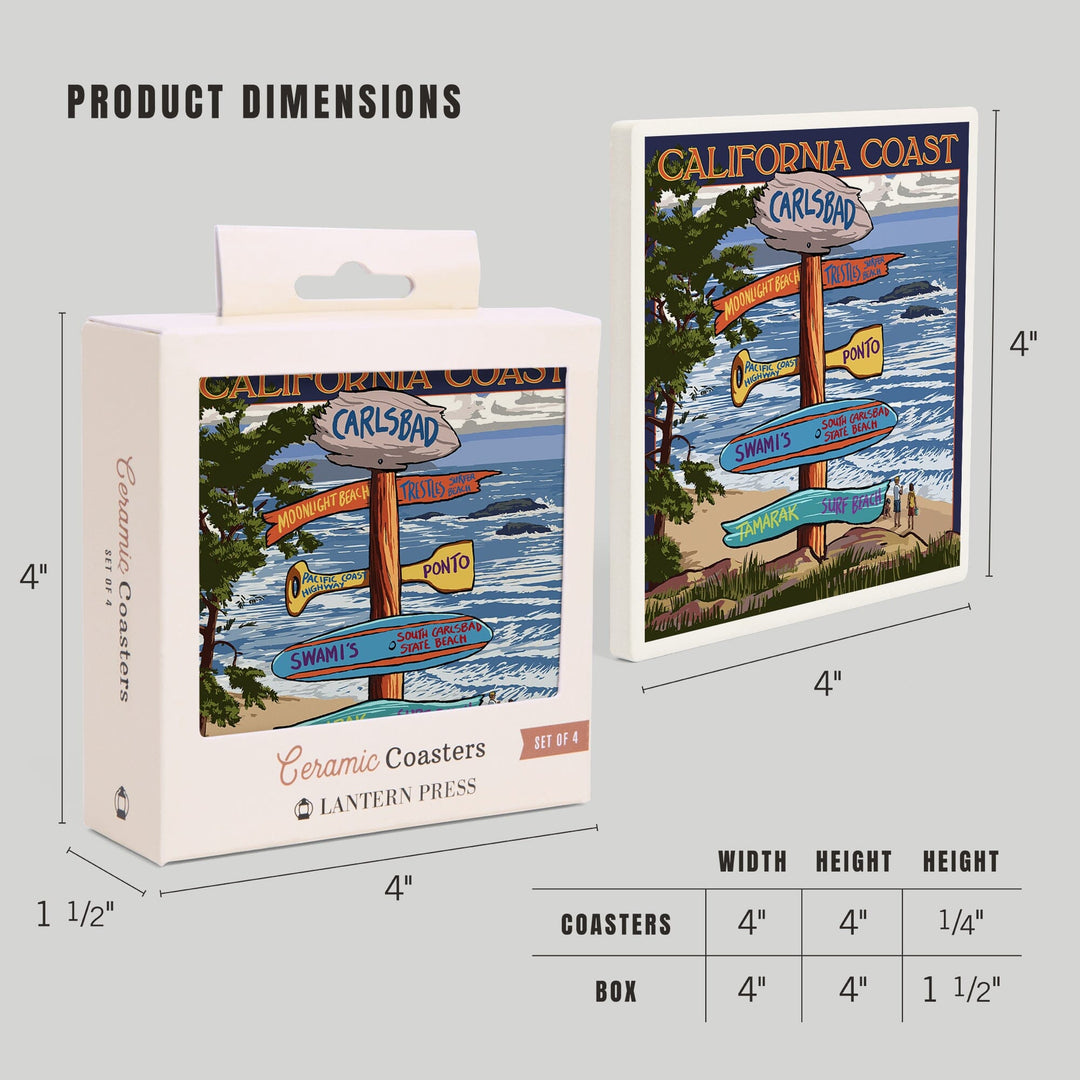 Carlsbad, California, Destinations Sign, Coasters Coasters Lantern Press 