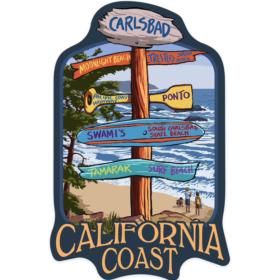 Carlsbad, California, Destinations Sign, Contour, Lantern Press Artwork, Vinyl Sticker Sticker Lantern Press 