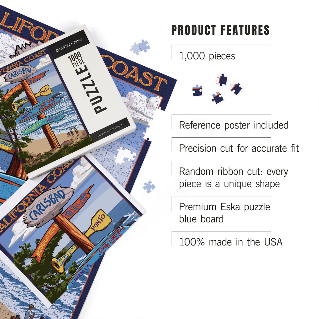 Carlsbad, California, Destinations Sign, Jigsaw Puzzle Puzzle Lantern Press 