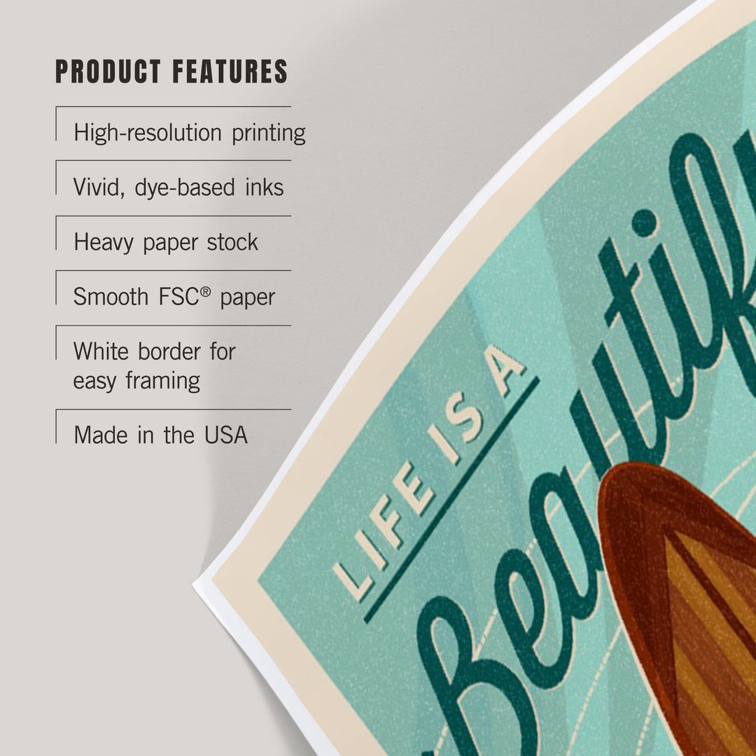 Carlsbad, California, Life is a Beautiful Ride Surfboard Letterpress, Art & Giclee Prints Art Lantern Press 