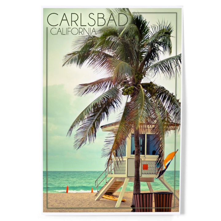 Carlsbad, California, Lifeguard Shack and Palm, Art & Giclee Prints - Lantern Press