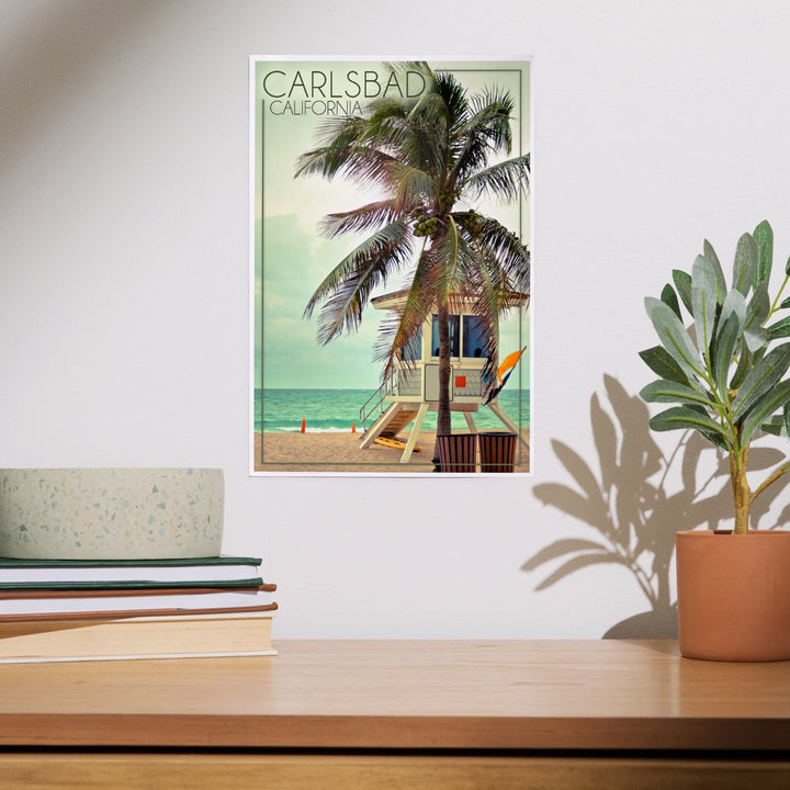 Carlsbad, California, Lifeguard Shack and Palm, Art & Giclee Prints - Lantern Press