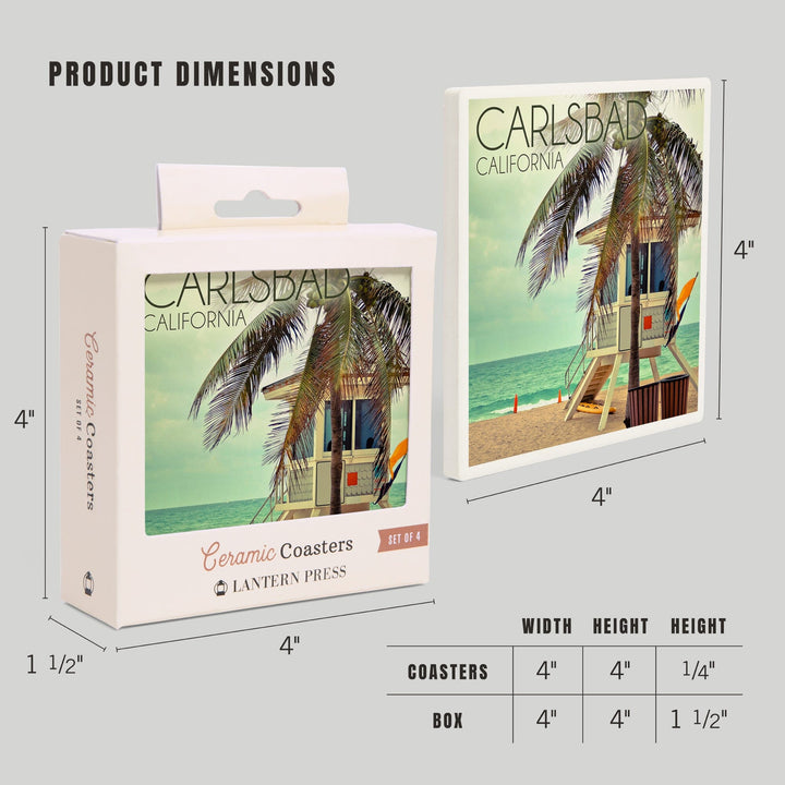 Carlsbad, California, Lifeguard Shack and Palm, Lantern Press Photography, Coaster Set - Lantern Press