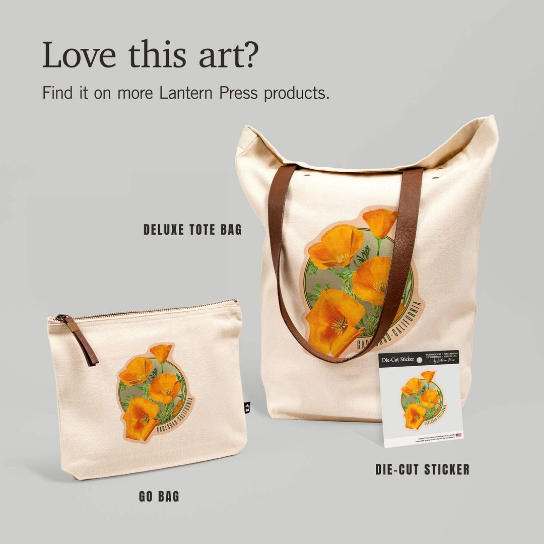 Carlsbad, California, Poppy Flowers, Vintage Poster, Contour, Vinyl Sticker - Lantern Press