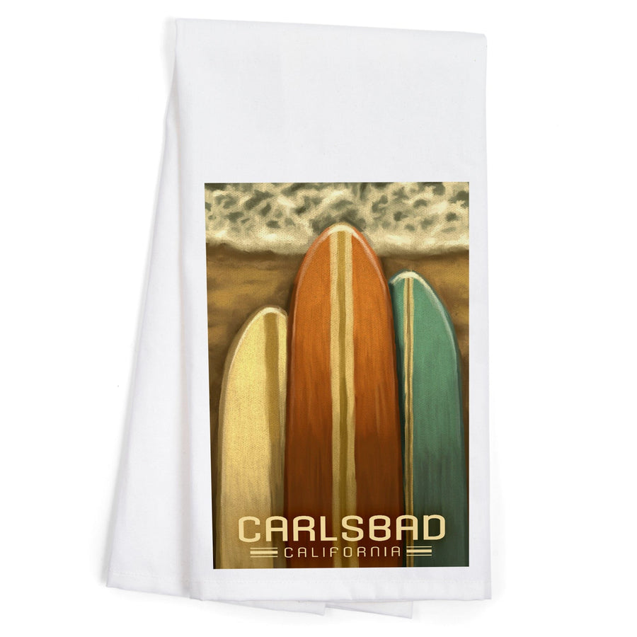 Carlsbad, California, Surfboards, Oil Painting, Organic Cotton Kitchen Tea Towels Kitchen Lantern Press 