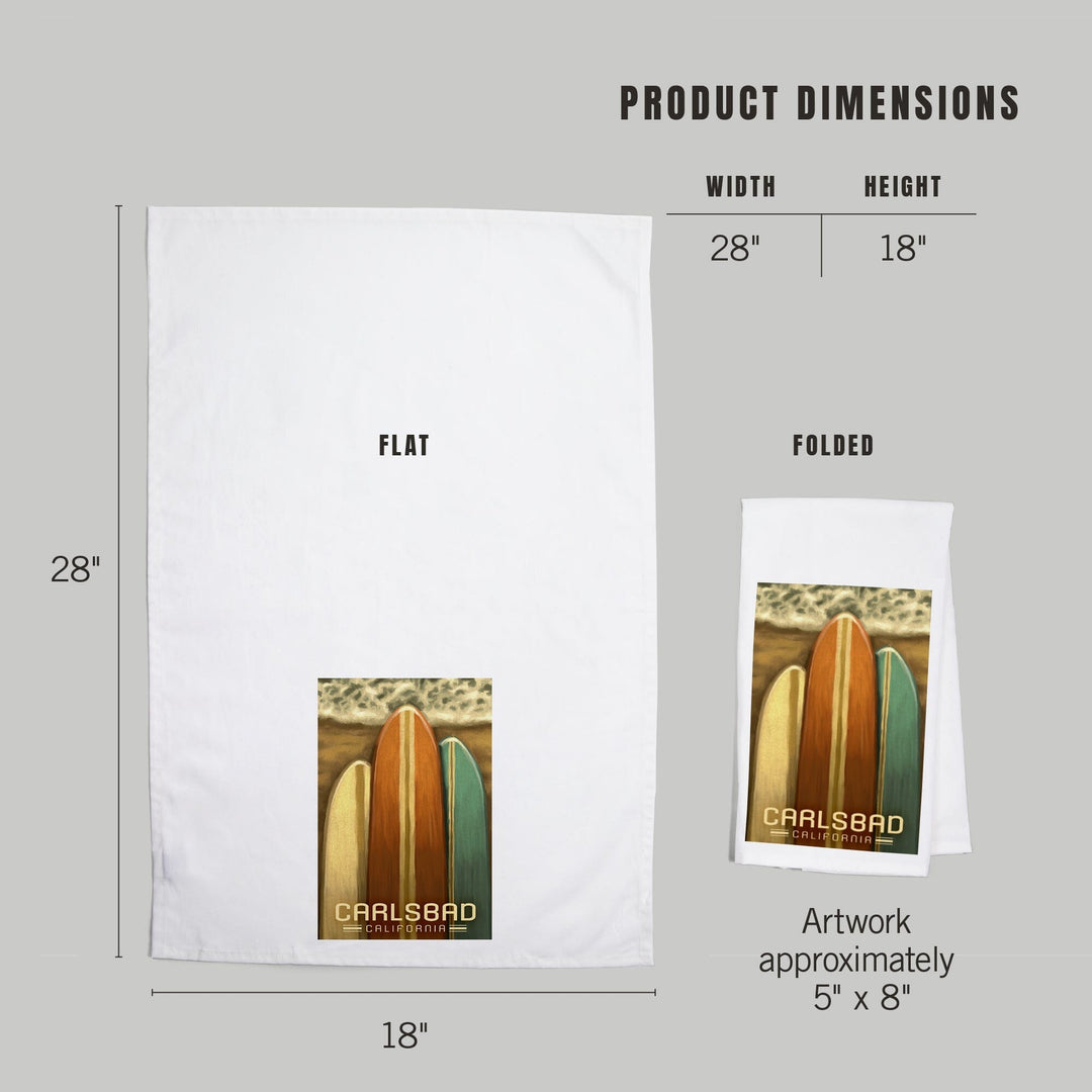 Carlsbad, California, Surfboards, Oil Painting, Organic Cotton Kitchen Tea Towels Kitchen Lantern Press 