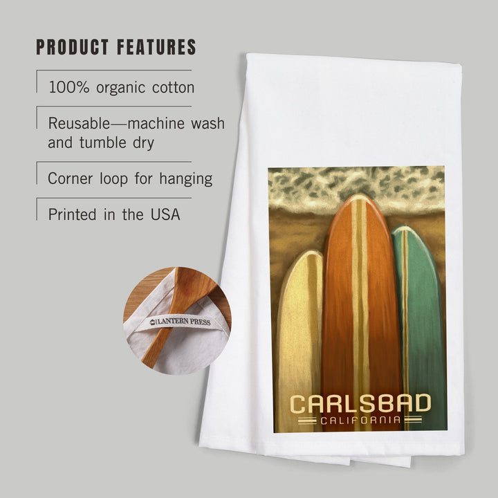 Carlsbad, California, Surfboards, Oil Painting, Organic Cotton Kitchen Tea Towels Kitchen Lantern Press 