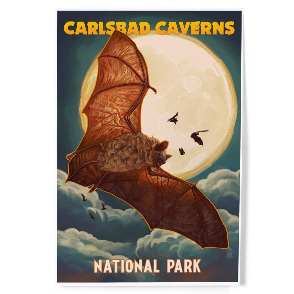 Carlsbad Caverns National Park, Bats and Full Moon, Art & Giclee Prints Art Lantern Press 8 x 12 Art Print 
