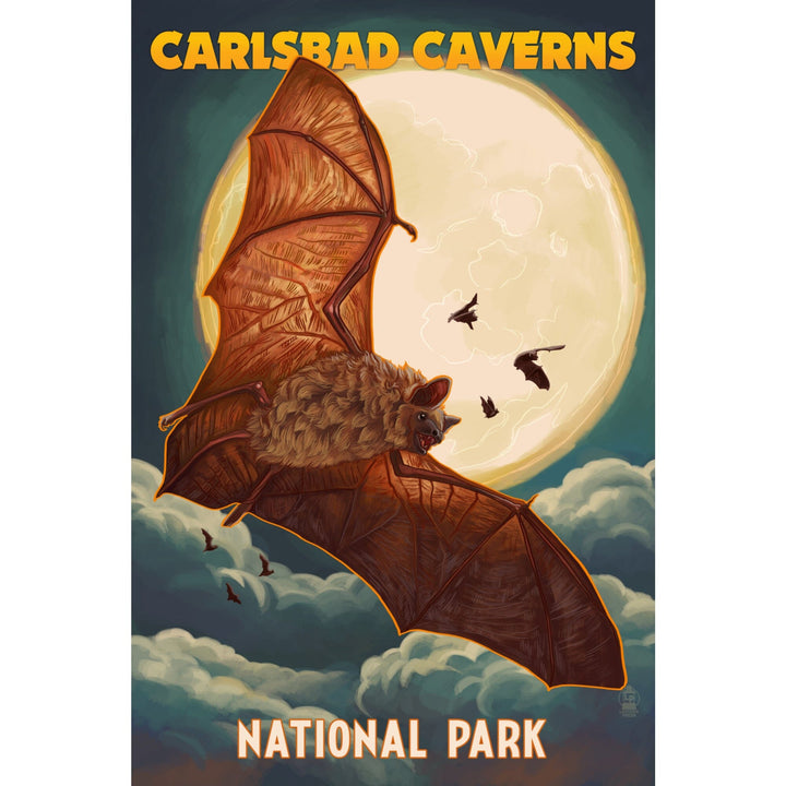 Carlsbad Caverns National Park, Bats and Full Moon, Stretched Canvas Canvas Lantern Press 