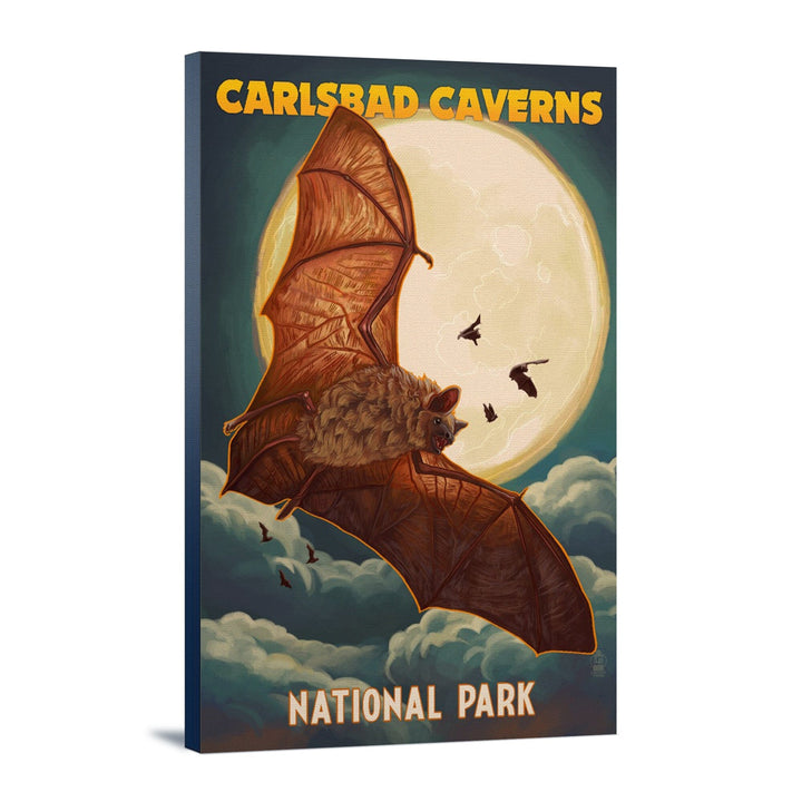 Carlsbad Caverns National Park, Bats and Full Moon, Stretched Canvas Canvas Lantern Press 