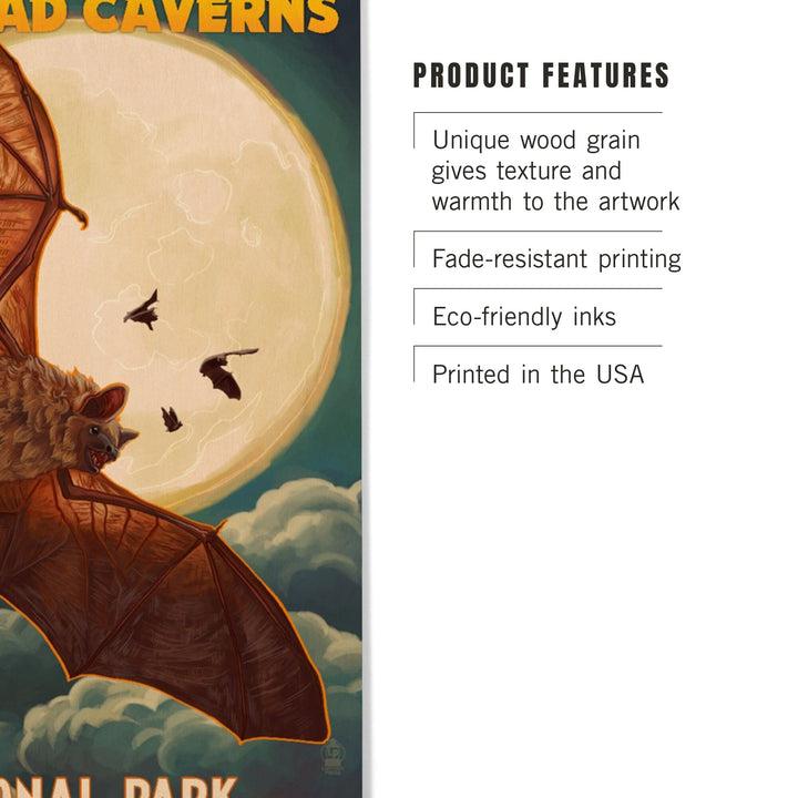 Carlsbad Caverns National Park, Bats and Full Moon, Wood Signs and Postcards Wood Lantern Press 