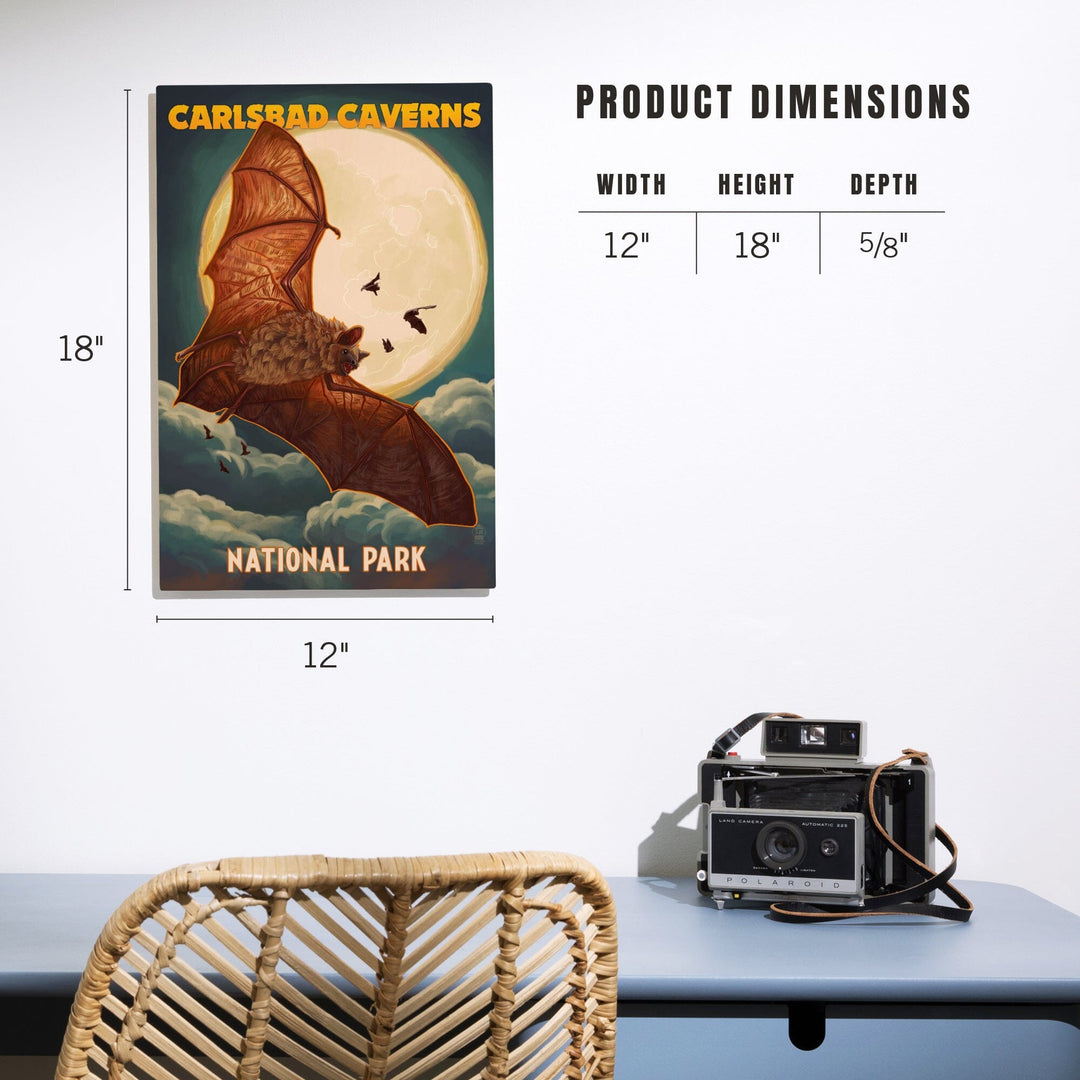 Carlsbad Caverns National Park, Bats and Full Moon, Wood Signs and Postcards Wood Lantern Press 