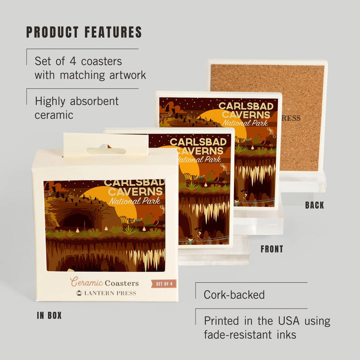 Carlsbad Caverns National Park, New Mexico, Geometric National Park Series, Coasters Coasters Lantern Press 