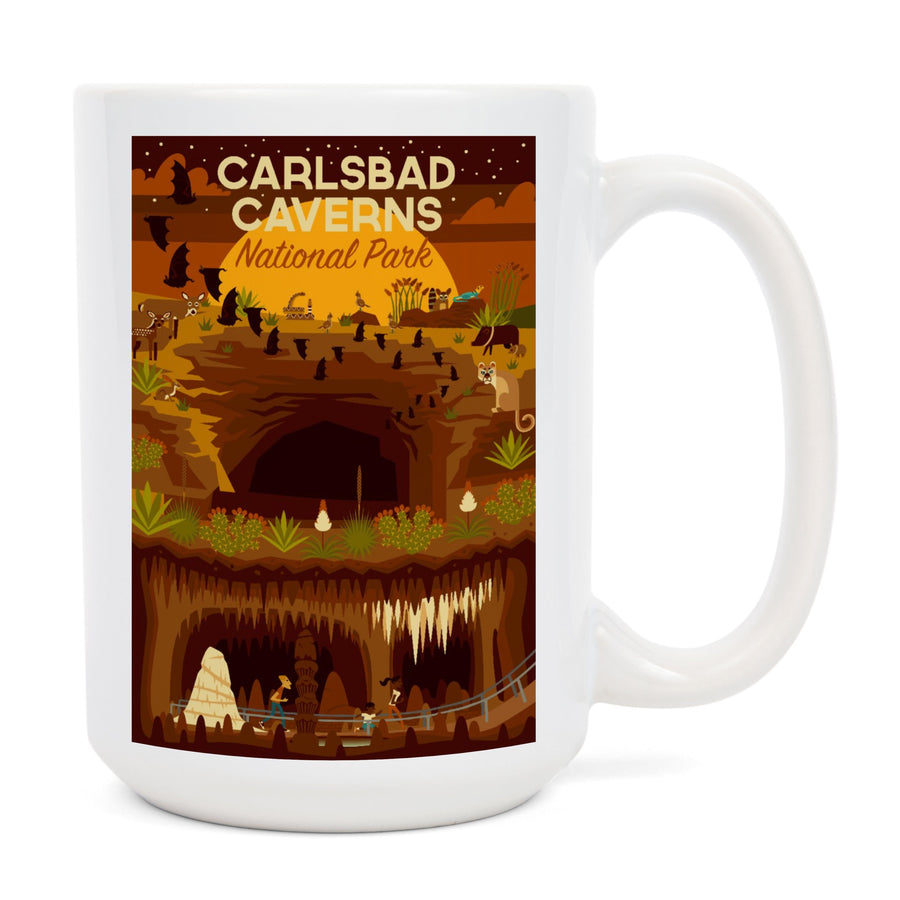 Carlsbad Caverns National Park, New Mexico, Geometric National Park Series, Lantern Press Artwork, Ceramic Mug Mugs Lantern Press 