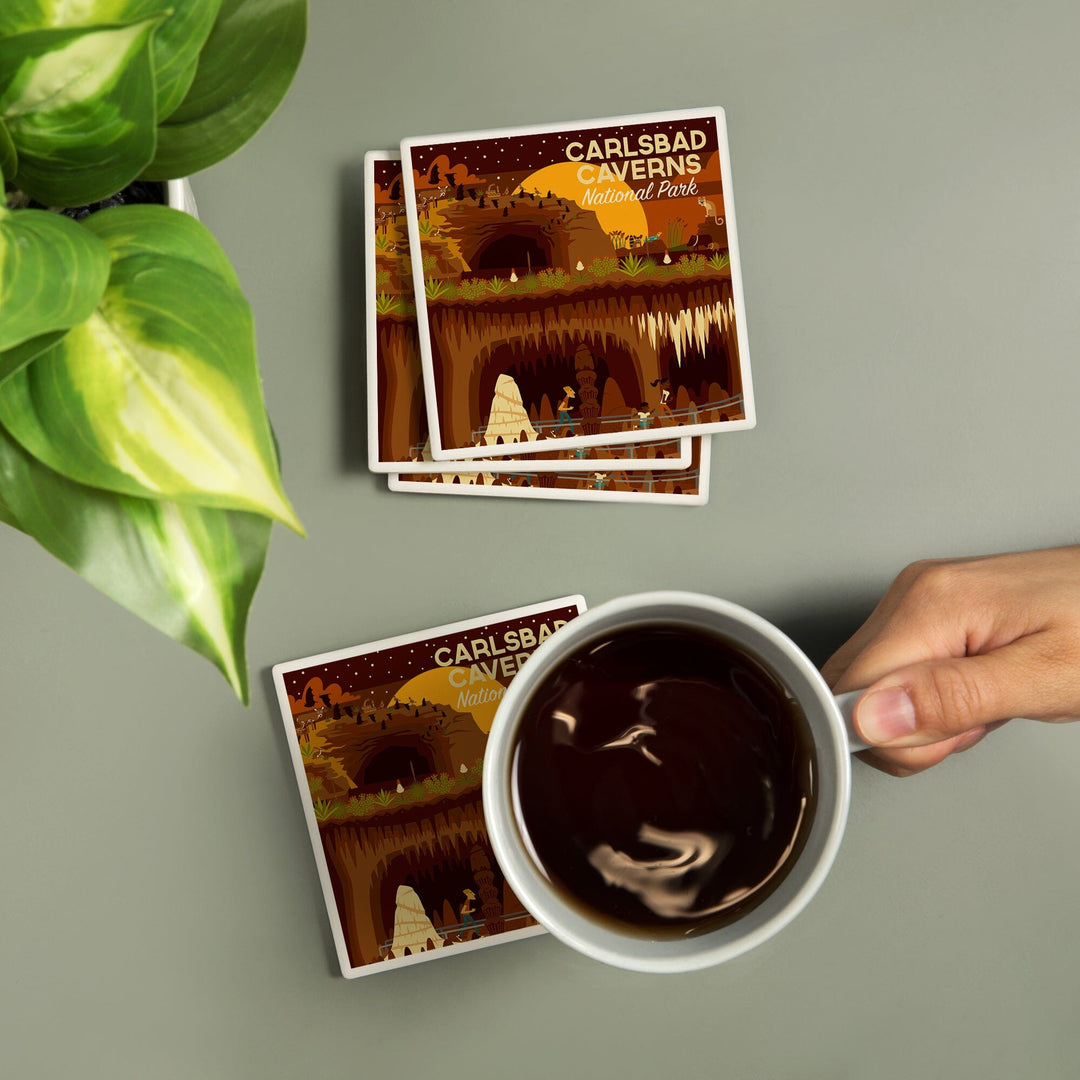 Carlsbad Caverns National Park, New Mexico, Geometric National Park Series, Lantern Press Artwork, Coaster Set - Lantern Press