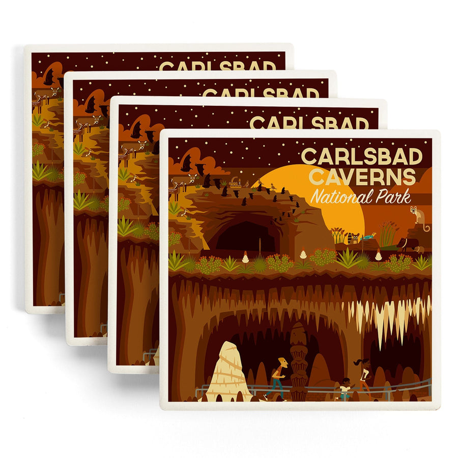 Carlsbad Caverns National Park, New Mexico, Geometric National Park Series, Lantern Press Artwork, Coaster Set - Lantern Press