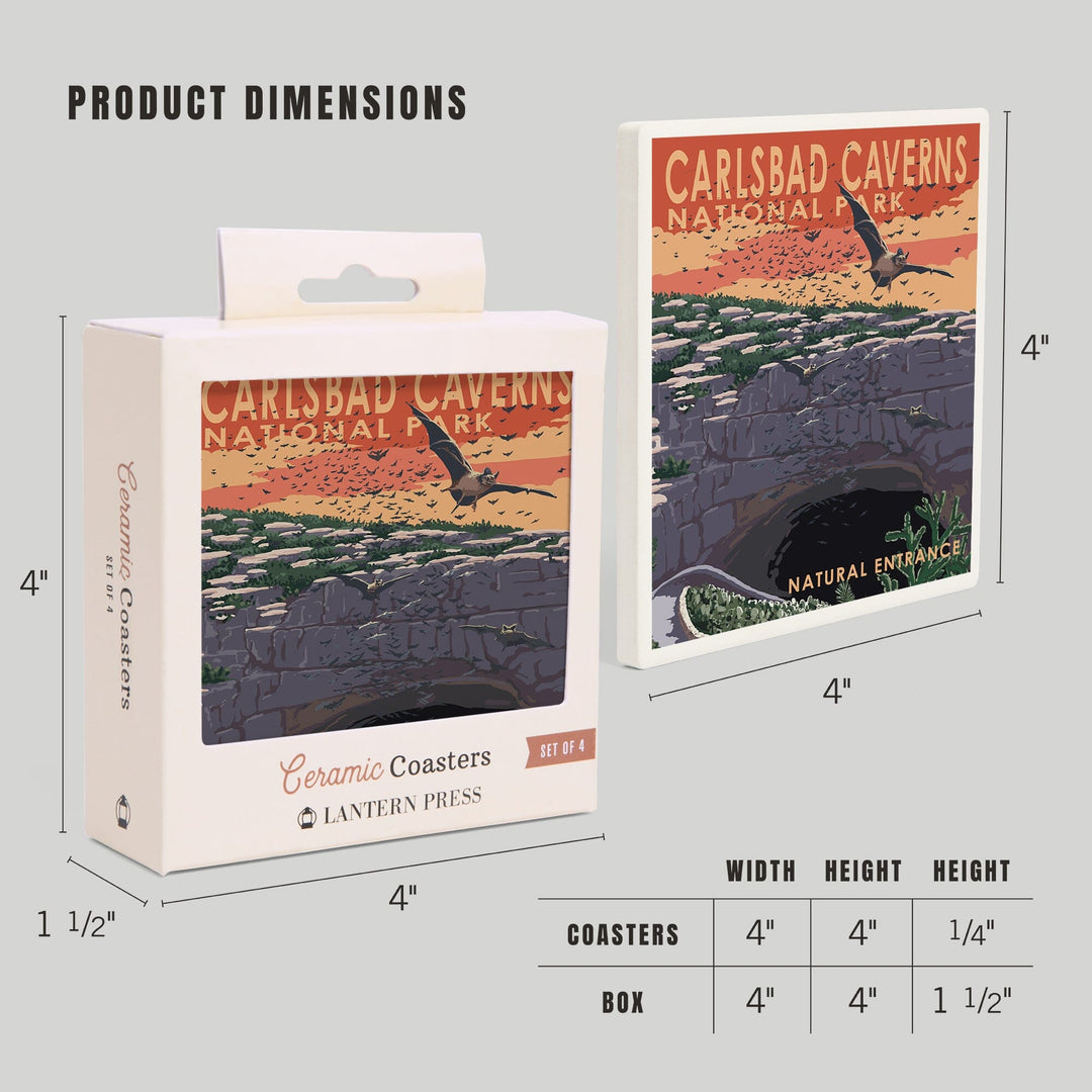 Carlsbad Caverns National Park, New Mexico, Natural Entrance, Painterly Series, Coasters Coasters Lantern Press 