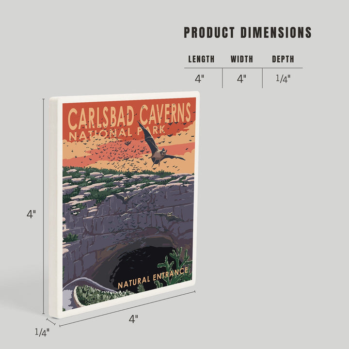 Carlsbad Caverns National Park, New Mexico, Natural Entrance, Painterly Series, Coasters Coasters Lantern Press 